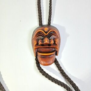 Mens Wooden Mask Tribal Bolo Tie Valero Cord Adjustable